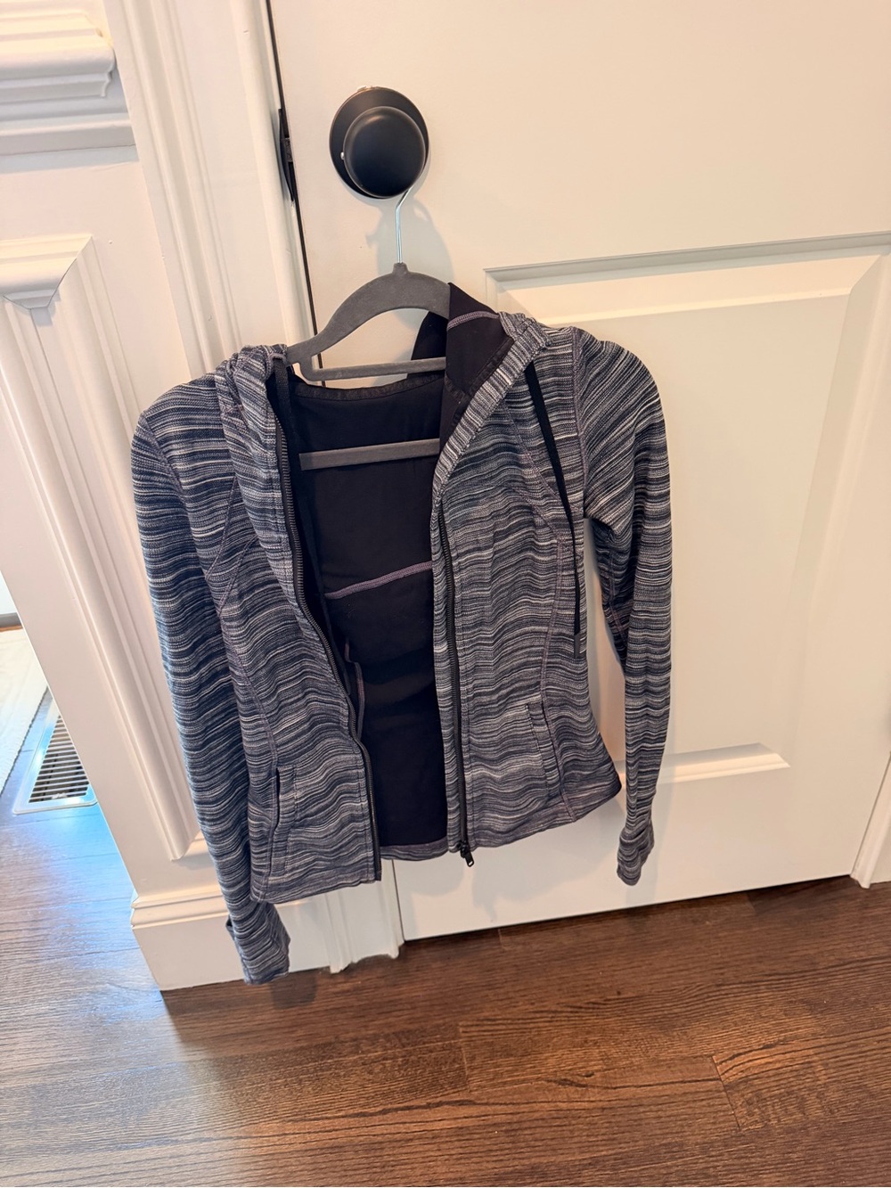 lululemon athletica Striped Gray Zip-Up Hooded Sweatshirt